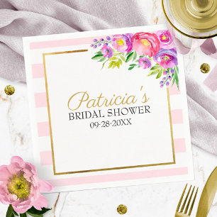 Serviettes Jetables Fête de mariage floral or et rose faux