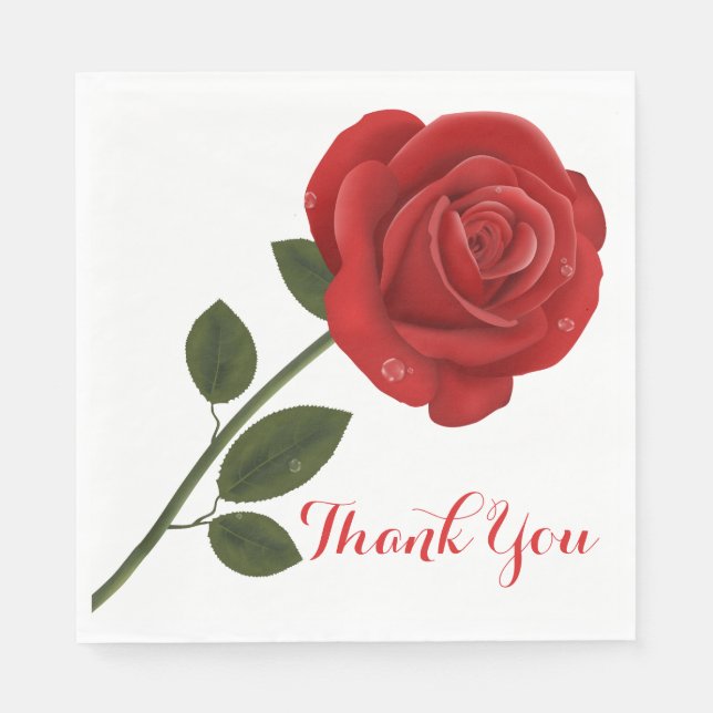 Serviettes Jetables Fête de mariage Floral Rouge Rose Merci (Devant)