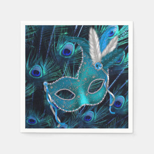 Serviettes Jetables Fête de Mascarade Paon Bleu Turquoise