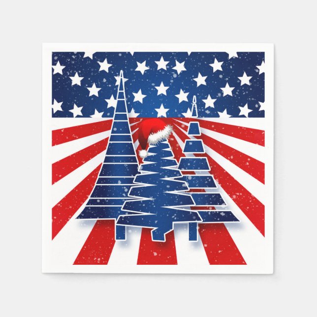 Serviettes Jetables Fête de Noël Patriotique avec arbres de Noël (Devant)