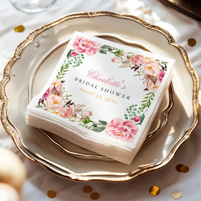 Serviettes Jetables Fête des mariées Romantique Chic Floral Wreath Wra (Créateur téléchargé)