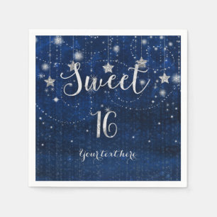 Serviettes Jetables Fête douce 16 Bleu et Argent Céleste Étoilé