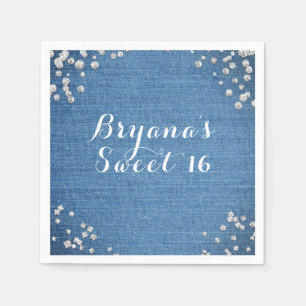 Serviettes Jetables Fête Paillettes Éclatées Denim & Diamants