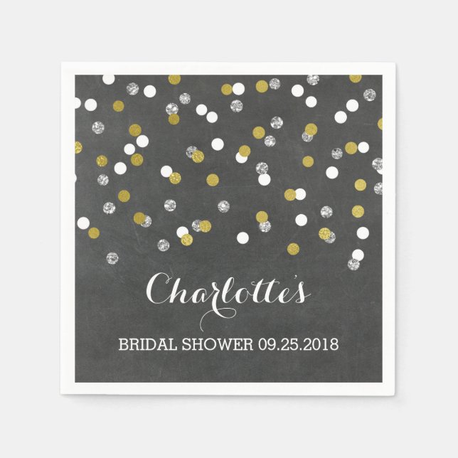 Serviettes Jetables Fêtes des mariées Confetti en Argent Chalkboard Go (Devant)