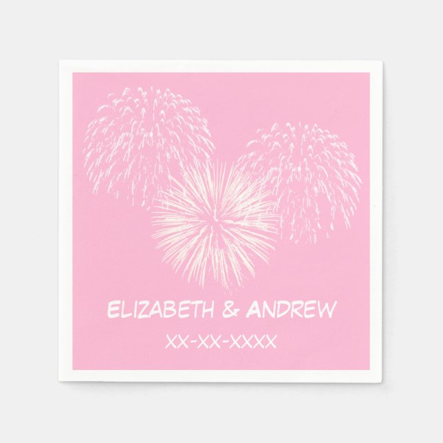 Serviettes Jetables Feu d'artifice, Coton Candy Pink BG, Nom Monogramm (Devant)