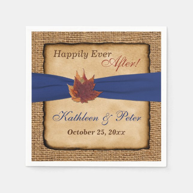 Serviettes Jetables Feuilles d'automne, FAUX Burlap Mariage Napkins 7 (Devant)
