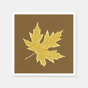 Serviettes Jetables Feuilles de chêne - chameau tanné et brun