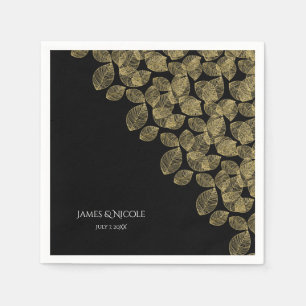 Serviettes Jetables Feuilles d'or Élégance Automne Noir Mariage