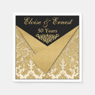 Serviettes Jetables Feux Flaps Damask 50e anniversaire Mariage serviet