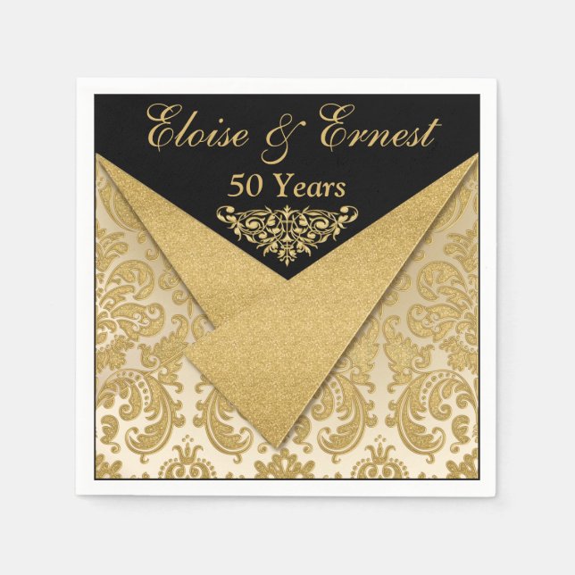 Serviettes Jetables Feux Flaps Damask 50e anniversaire Mariage serviet (Devant)
