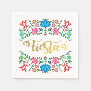 Serviettes Jetables Fiesta Florale Or Mexicaine Folkart Napkins