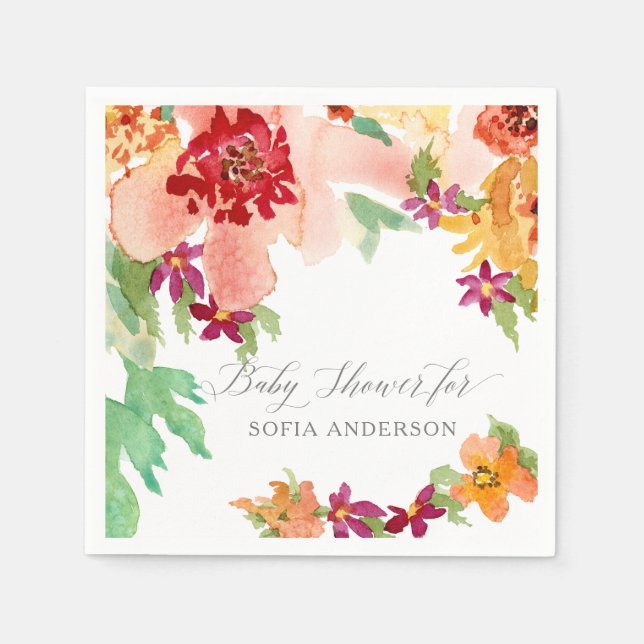 Serviettes Jetables Fille Baby shower Aquarelle moderne Art d'automne (Devant)