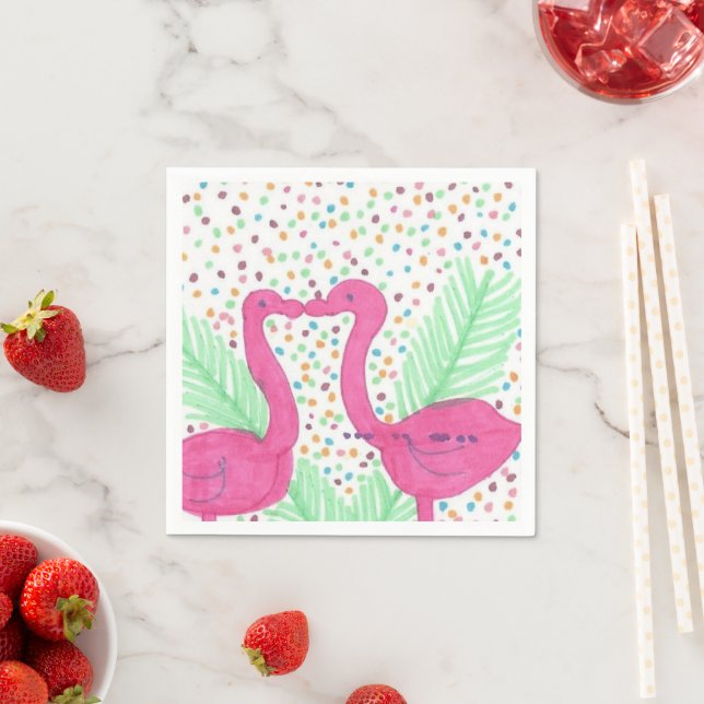 Serviettes Jetables Flamant rose Fun Tropical Motif (En situation)