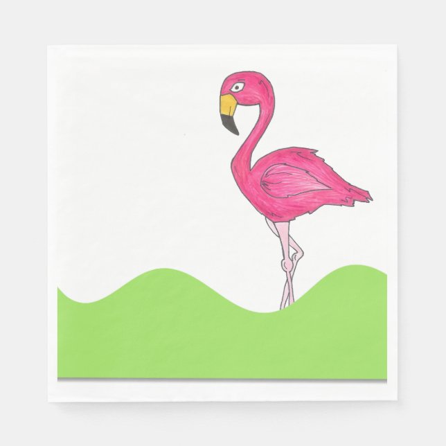 Serviettes Jetables Flamant rose vert tropicale rose Oiseau Imprimé se (Devant)