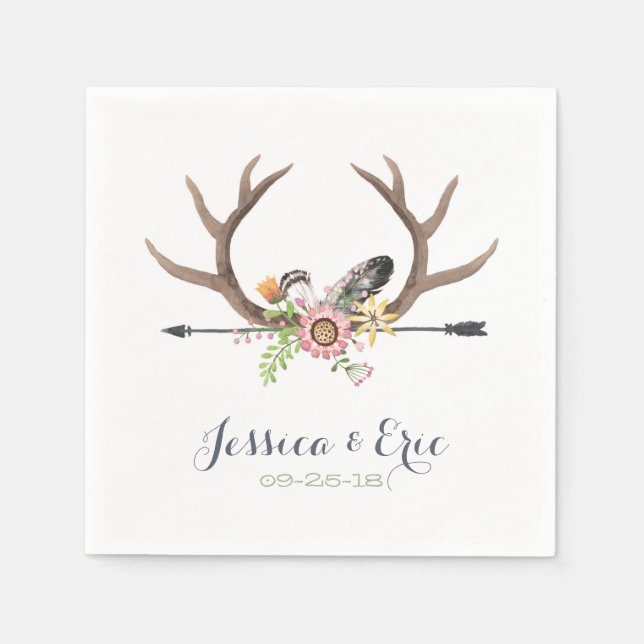 Serviettes Jetables Flèche fleur sauvage et Antlers (Devant)