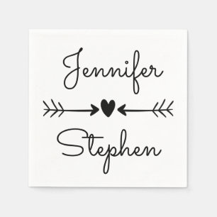 Serviettes Jetables Flèches Coeur et Amour Mariage Noir Et Blanc