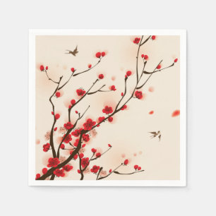 Serviettes Jetables Fleur asiatique de prune de peinture de style au