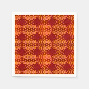 Serviettes Jetables Fleur de vie - motif de timbre - orange rouge