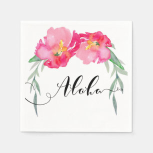 Serviettes Jetables Fleur de vigne verte tropicale rose, fête Aloha