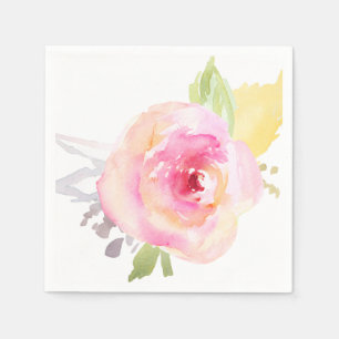Serviettes Jetables Fleur rose d'aquarelle