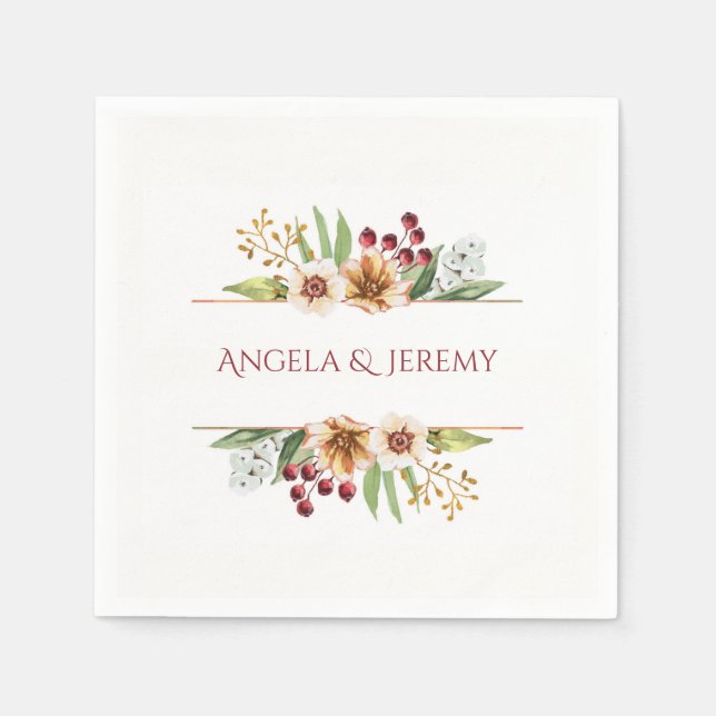 Serviettes Jetables Fleur sauvage d'automne Mariage d'aquarelle rouge (Devant)