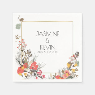 Serviettes Jetables Fleurs colorées Cadre Or Accent