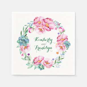 Serviettes Jetables fleurs d'aquarelle couronne mariage élégant