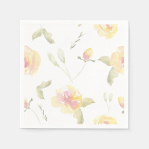 Serviettes Jetables Fleurs d'aquarelle jaune citron