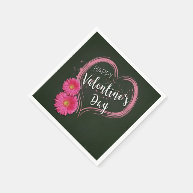Serviettes Jetables Fleurs de Coeur Rose Saint Valentin - Papier Napki (Coin)