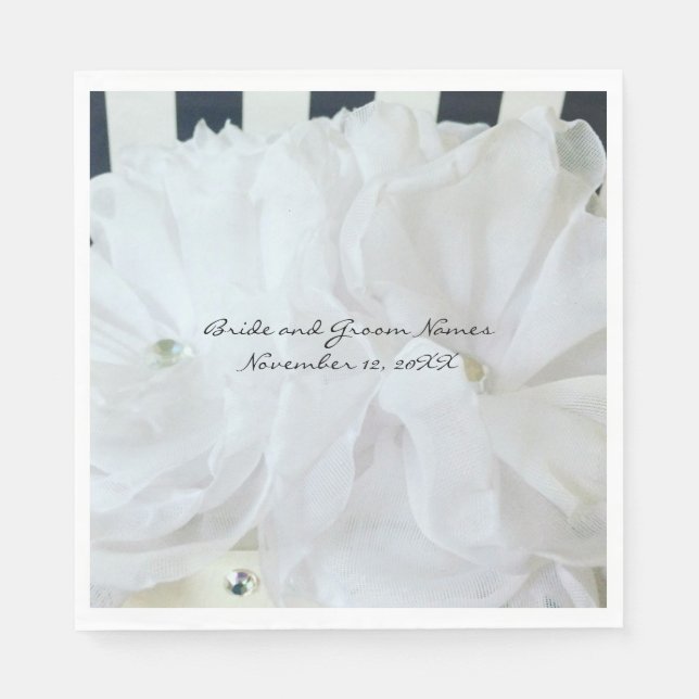 Serviettes Jetables Fleurs de soie blanche avec Arrière - plan rayé (Devant)