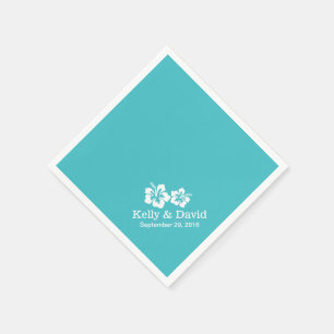 Serviettes Jetables Fleurs d'Hibiscus simples Mariage Turquoise