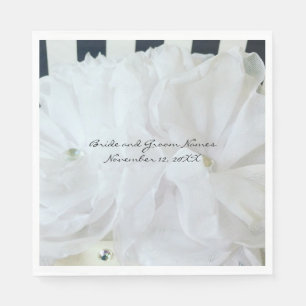 Serviettes Jetables Fleurs en soie blanche sur fond rayé