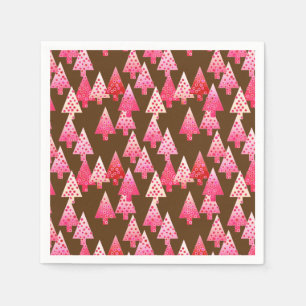 Serviettes Jetables Fleurs modernes arbres de Noël - corail & brun