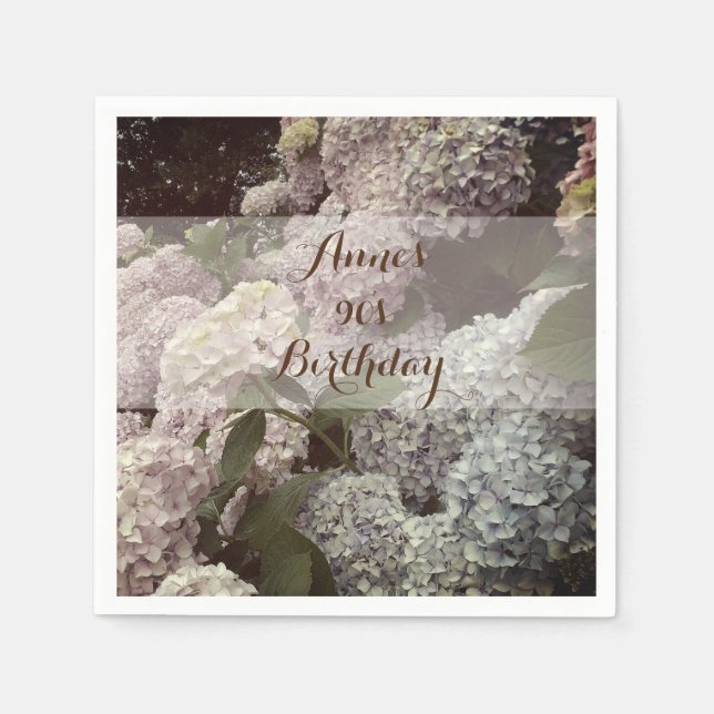 Serviettes Jetables Fleurs roses Hydrangea 90e Anniversaire serviettes (Devant)