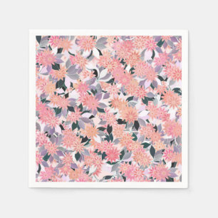 Serviettes Jetables Fleurs roses sur fond de feuilles argentées