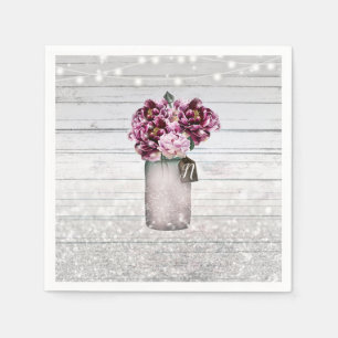 Serviettes Jetables Fleurs Rustiques Chic en Bois et Bourgeon dans un