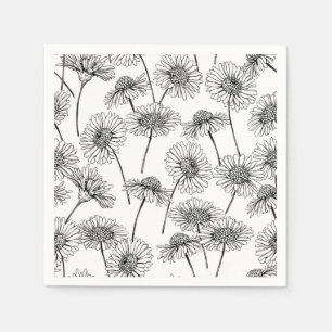 Serviettes Jetables Fleurs sauvages en noir et blanc
