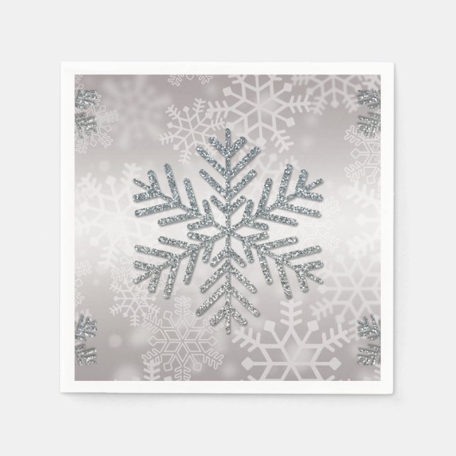 Serviettes Jetables Flocon de neige de vacances avec Parties scintilla (Devant)