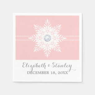 Serviettes Jetables Flocon de neige moderne rose, mariage d'hiver blan