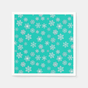 Serviettes Jetables Flocons de neige 3D blancs sur fond turquoise