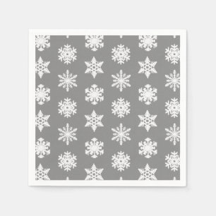 Serviettes Jetables Flocons de neige Ikat - Gris charbon et blanc