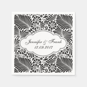 Serviettes Jetables Floral baroque moderne Mariage noir et blanc