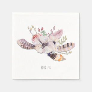 Serviettes Jetables Floral Rustique & Plumes Boho Chic Custom Party