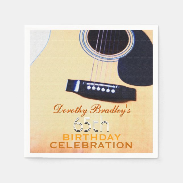 Serviettes Jetables Folk Guitar 65e Anniversaire Papier de célébration (Devant)