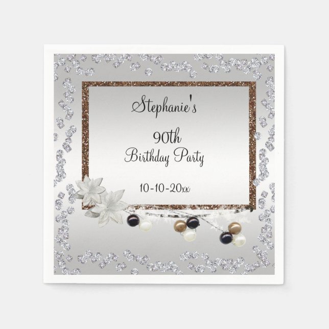 Serviettes Jetables Framed Elegance 90th Birthday Party (Devant)