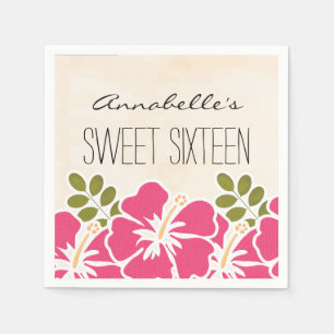 Serviettes Jetables Fuchsia Hibiscus Hawaiian Sweet 16 Anniversaire