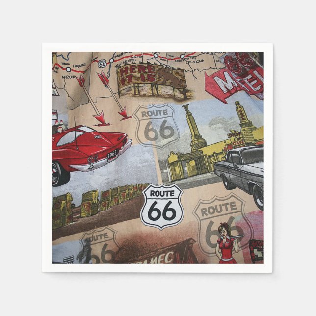 Serviettes Jetables Fun Colorful Route 66 Collage Motif (Devant)
