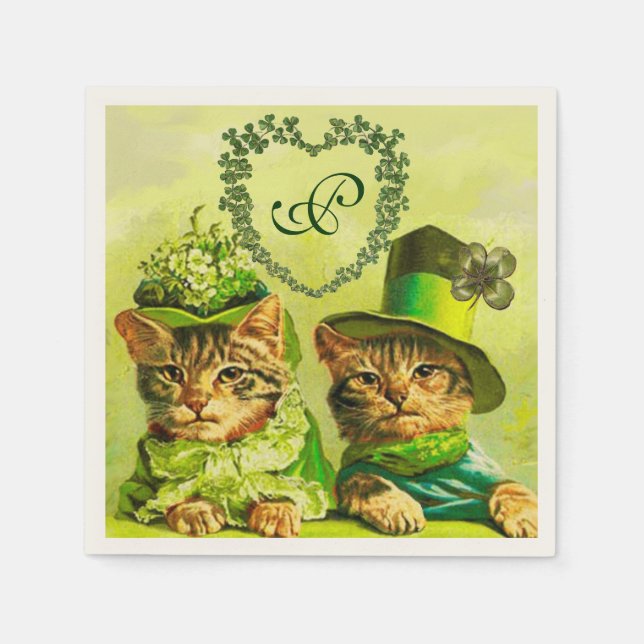 SERVIETTES JETABLES FUNNY VIEILLE FASHION ST.PATRICK'S DAME CATS HEART (Devant)