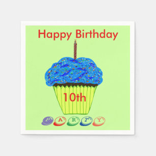 Serviettes Jetables Gâteau d'anniversaire 10 ans Cupcake Bleu Tout ÂGE