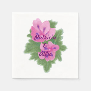 Serviettes Jetables Geraniums violets roses Mariages personnalisés ser